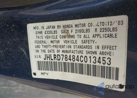 2004 Honda Cr-V Lx z USA, uszkodzony, nr VIN JHLRD78484C013453